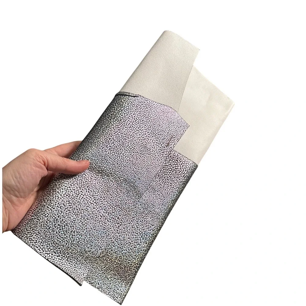 Handmade Vintage Iridescent Silver Cream Oversized Envelope Clutch Bag 6x14